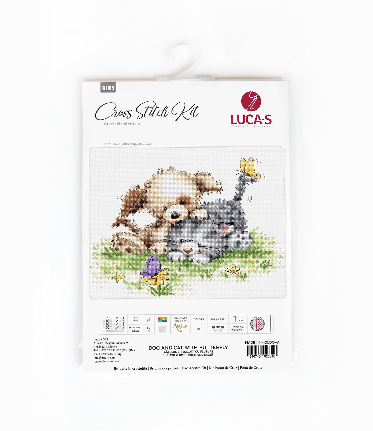 Cross Stitch Kit Luca-S - Dog and Cat with Butterfly B1185 - Image 2