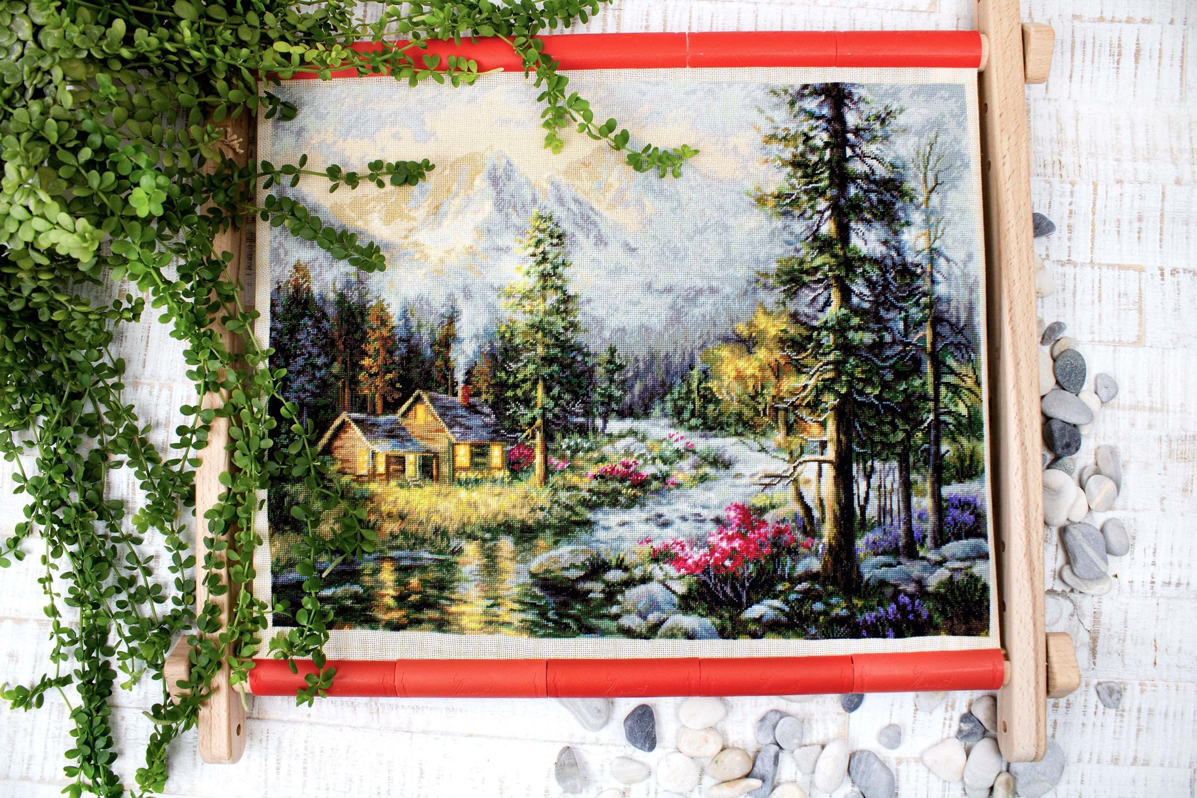 Large Table-Style Needlework Scroll Frame with Adjustable Organic Beech Wood, Embroidery & Tapestry Holder (40 × 56 cm) - Image 4