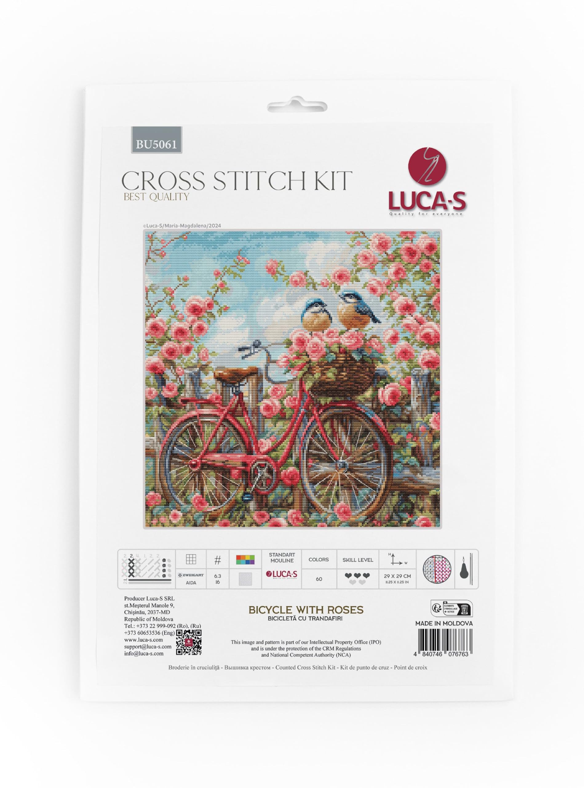 Luca-S Bicycle with Roses Cross Stitch Kit - Forest Animals, 11.25 x 11.25 in, 180 x 180 Stitches, 60 Colors, Adults - Image 2