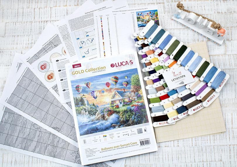 Luca-S Cross Stitch Kit Balloons Over Sunset Cove, Gold Collection, Embroidery Kit - Image 3