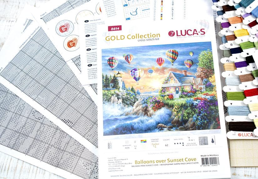 Luca-S Cross Stitch Kit Balloons Over Sunset Cove, Gold Collection, Embroidery Kit - Image 5