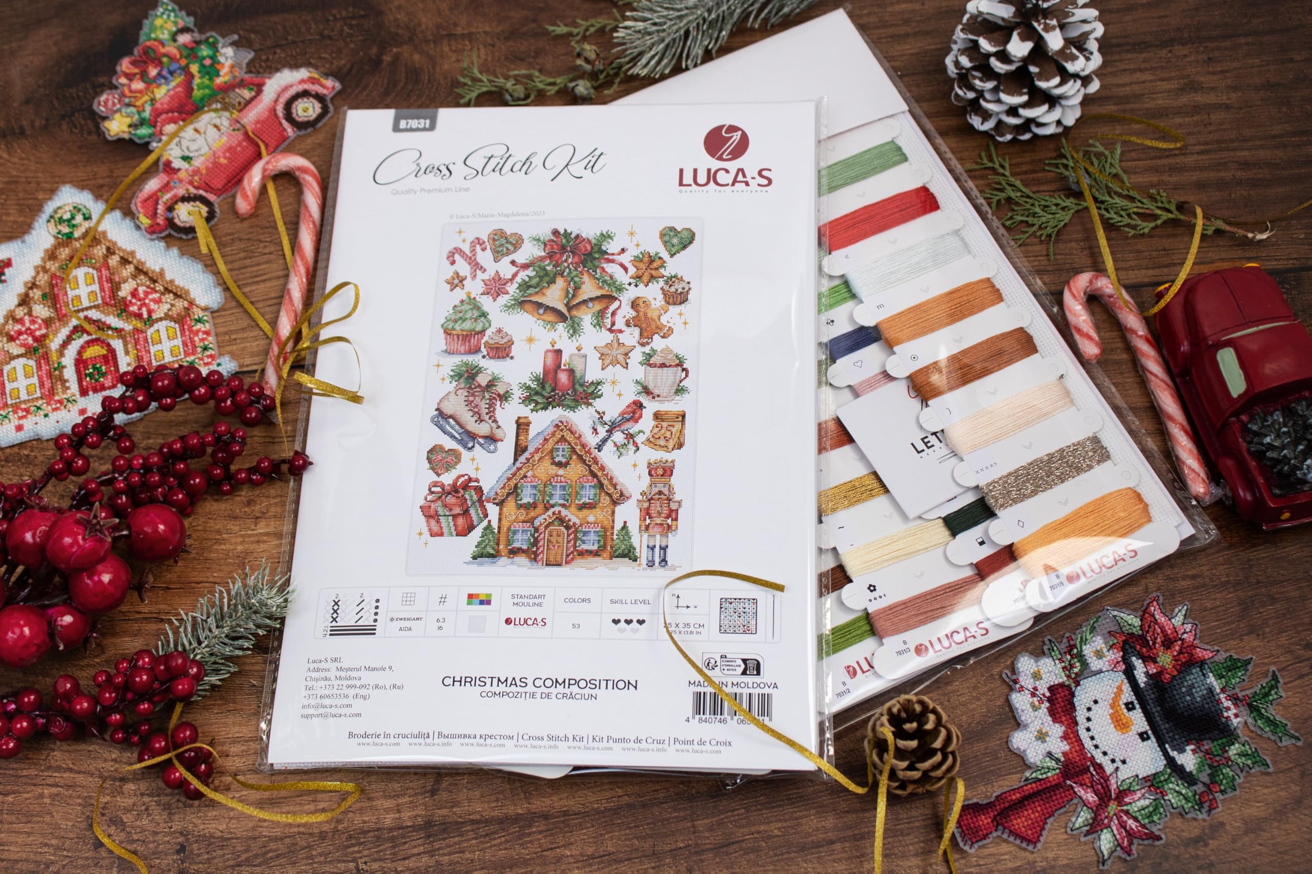 Luca-S Cross Stitch Kit Christmas Composition, B7031, Counted Cross Stitch Kit for Adults, Needlecraft and Embroidery Kit - Image 3