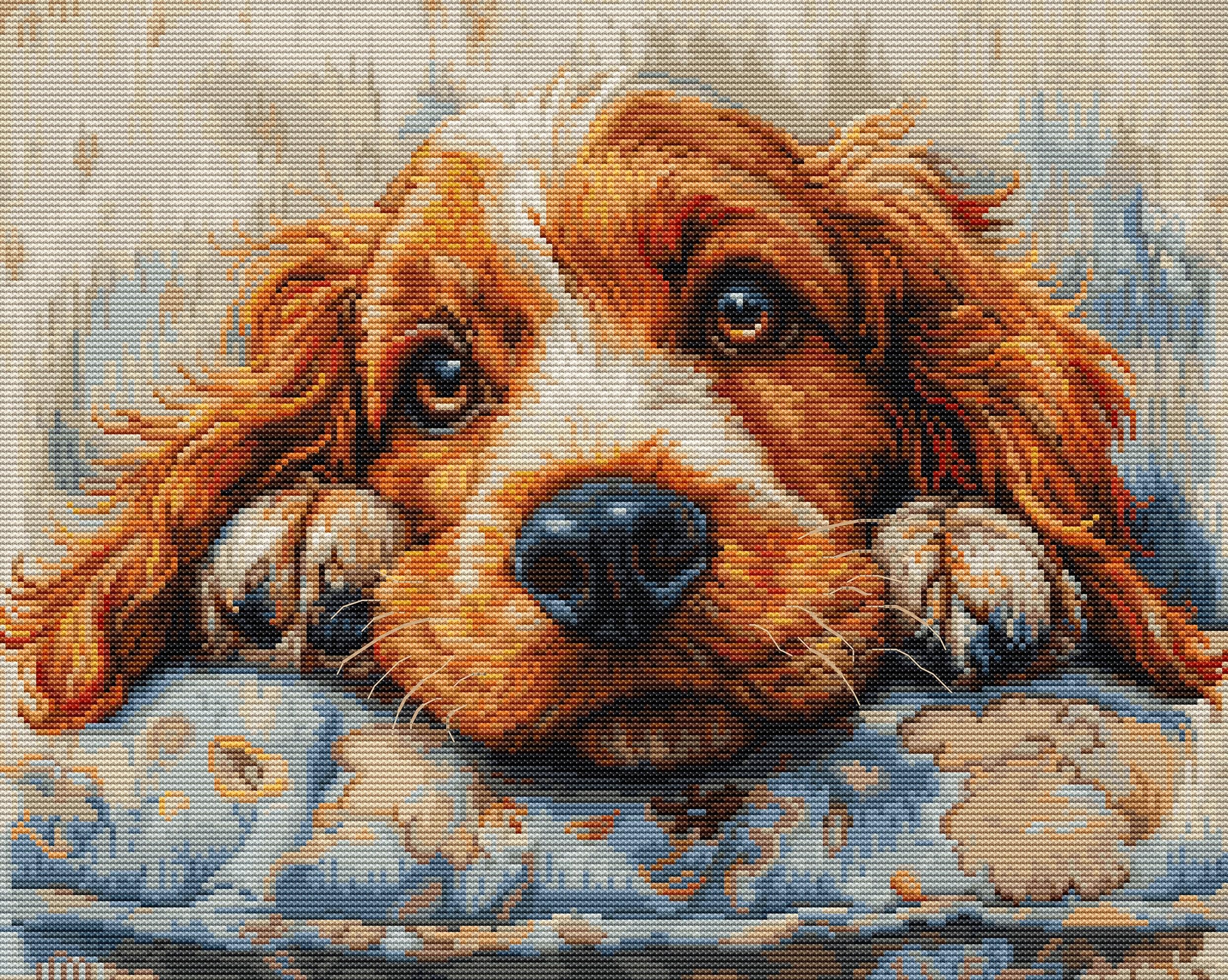 Luca-S Cross Stitch Kit Cocker Spaniel, BU5058, Counted Cross Stitch Kit for Adults, Needlecraft and Embroidery Kit, Garden Decor