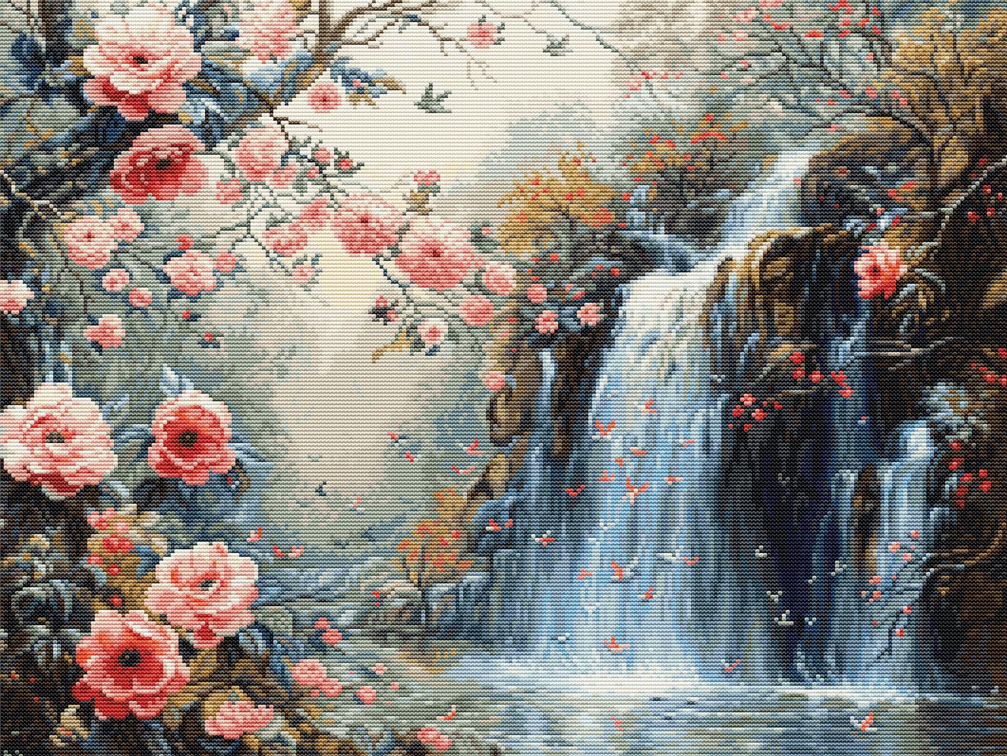 Luca-S Petit Point Kit Gold - Crystalline Waterfall, G708, Counted Cross Stitch Kit for Adults, Needlecraft and Embroidery Kit