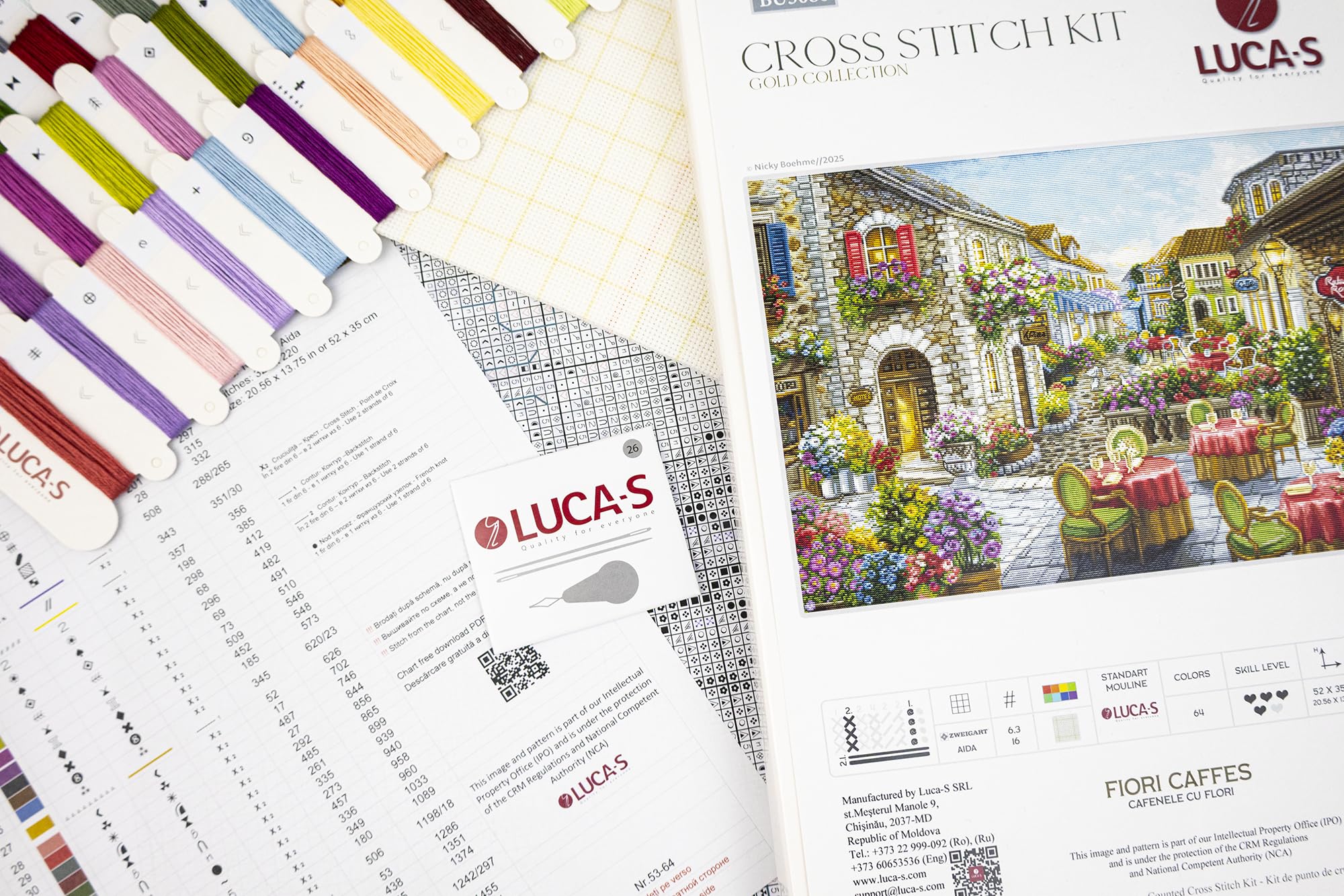 Luca-S Cross Stitch Kit Gold - Fiori Caffes, BU5080, Counted Cross Stitch Kit for Adults, Needlecraft and Embroidery Kit - Image 4