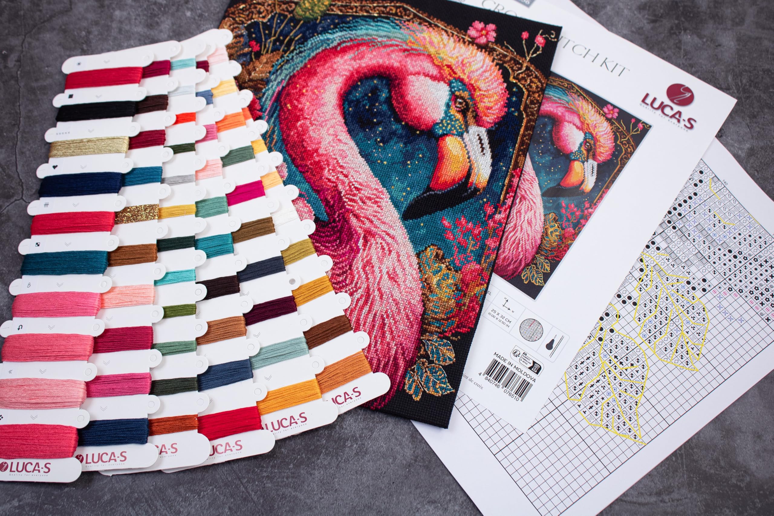 Luca-S Cross Stitch Kit Gold - Flamingo Fantastico, BU5036, Counted Cross Stitch Kit for Adults, Needlecraft and Embroidery Kit - Image 4