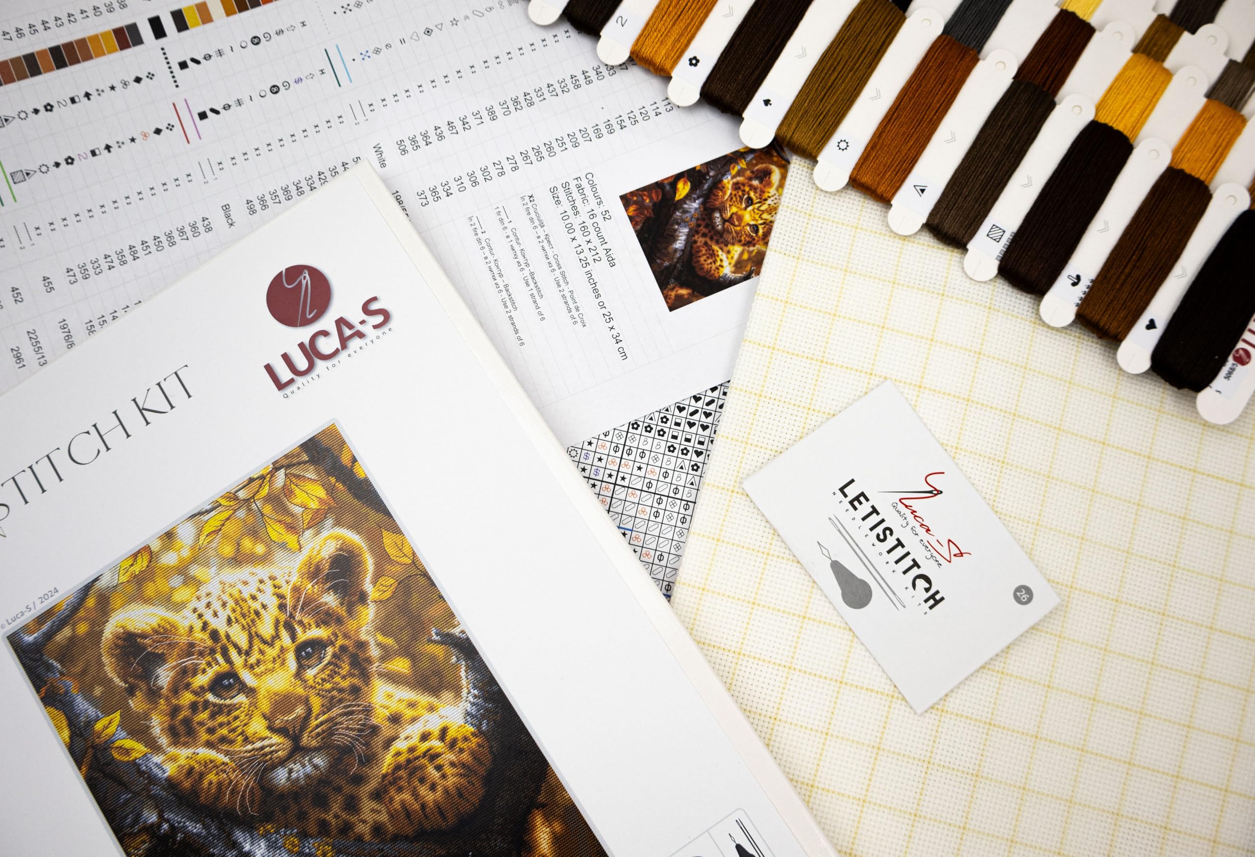 Luca-S Cross Stitch Kit Gold - Leopard Cub at Sunrise, BU5068, Counted Cross Stitch Kit for Adults, Needlecraft and Embroidery Kit - Image 4