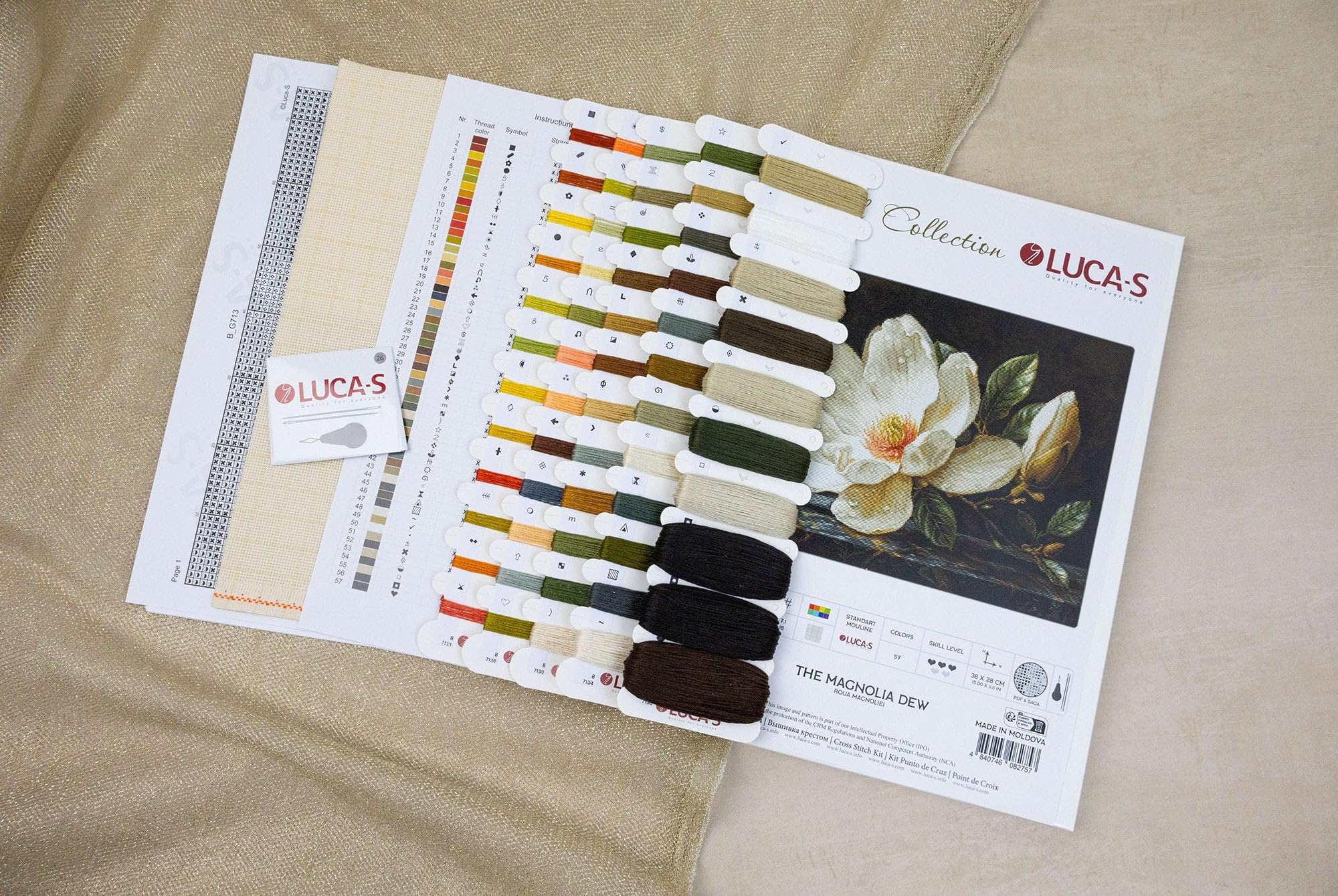 Luca-S Cross Stitch Kit Gold -The Magnolia Dew, B713, Counted Cross Stitch Kit for Adults, Needlecraft and Embroidery Kit - Image 3