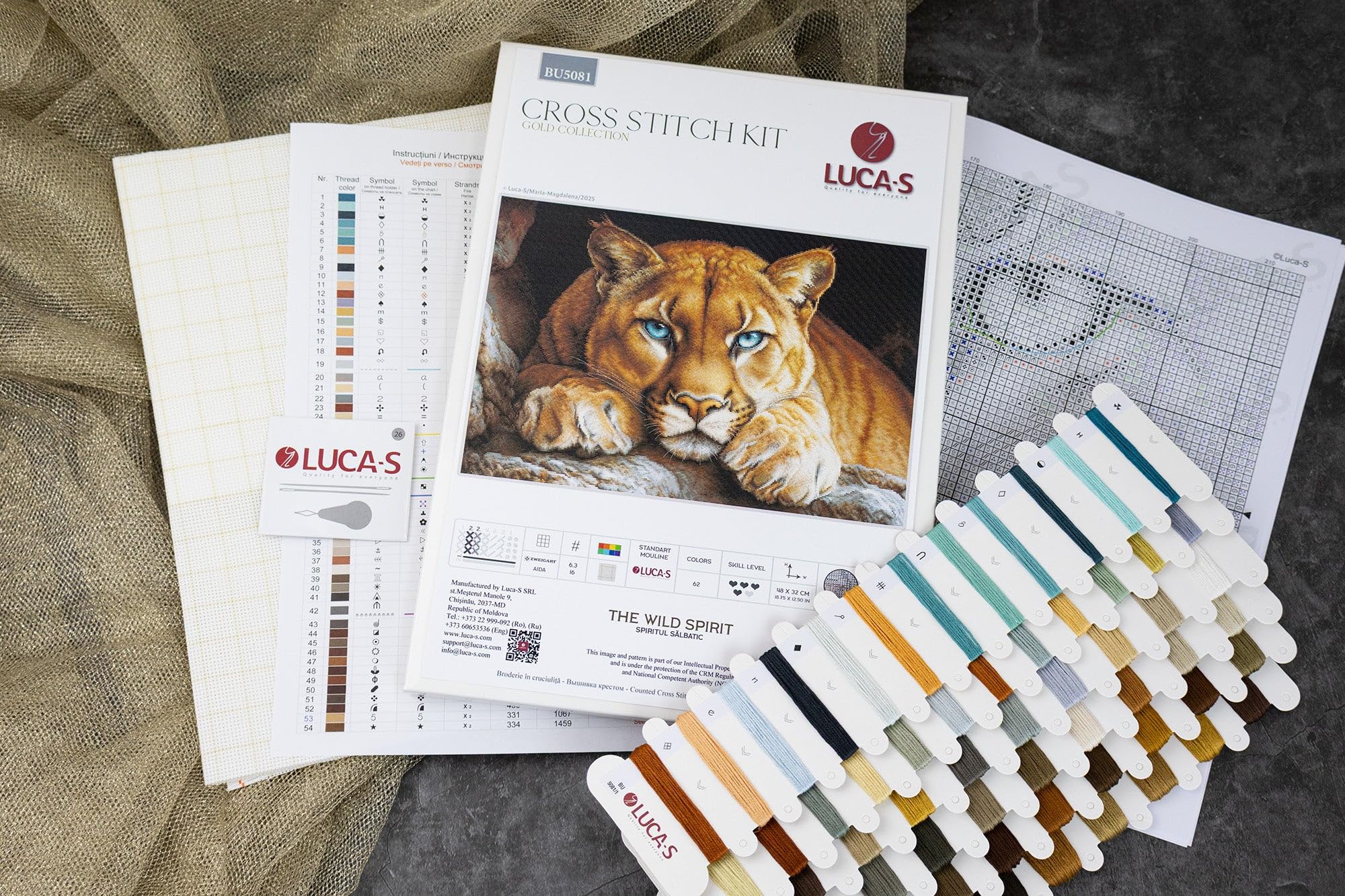 Luca-S Cross Stitch Kit Gold - The Wild Spirit, BU5081, Counted Cross Stitch Kit for Adults, Needlecraft and Embroidery Kit - Image 3