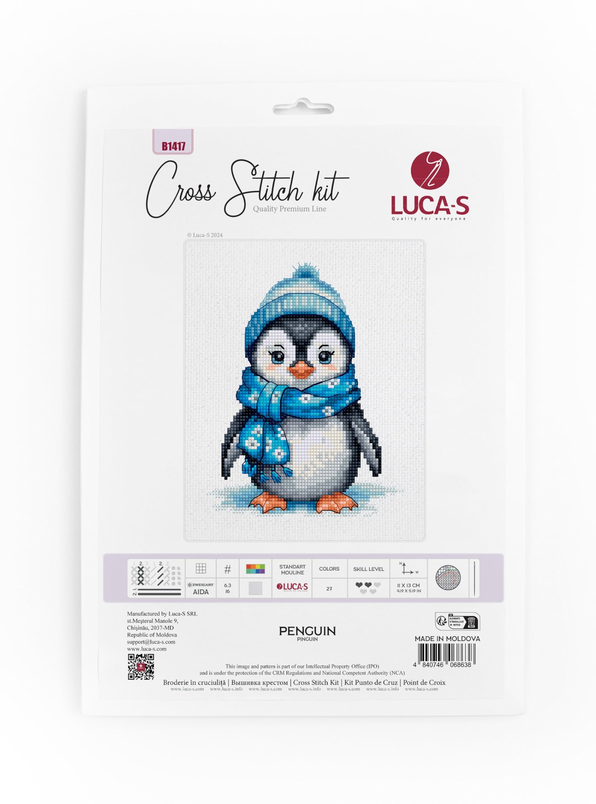 Luca-S Cross Stitch Kit Penguin, B1417, Counted Cross Stitch Kit for Adults, Needlecraft and Embroidery Kit - Image 2