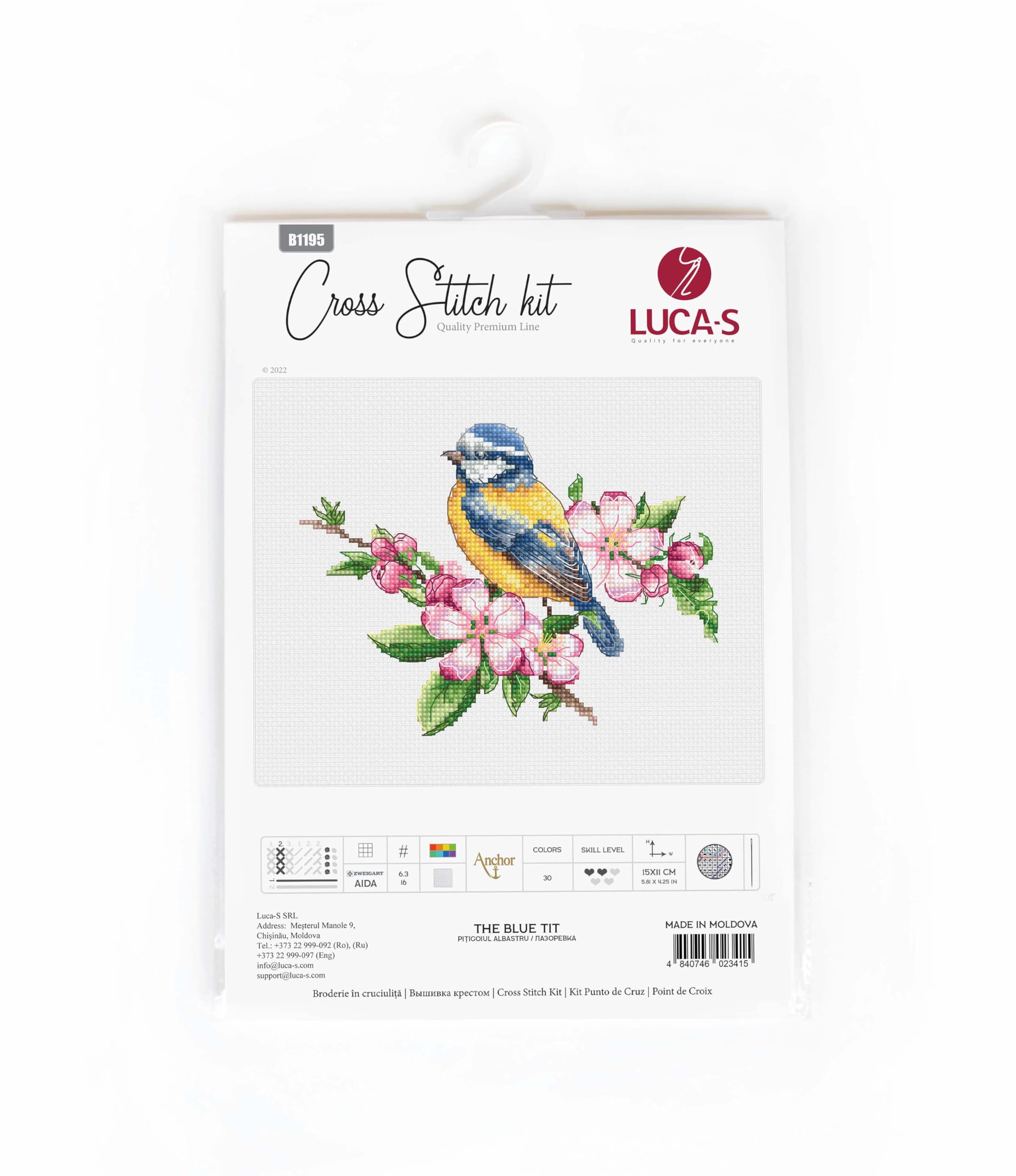Luca-S Cross Stitch Kit The Blue tit B1195 - Image 2