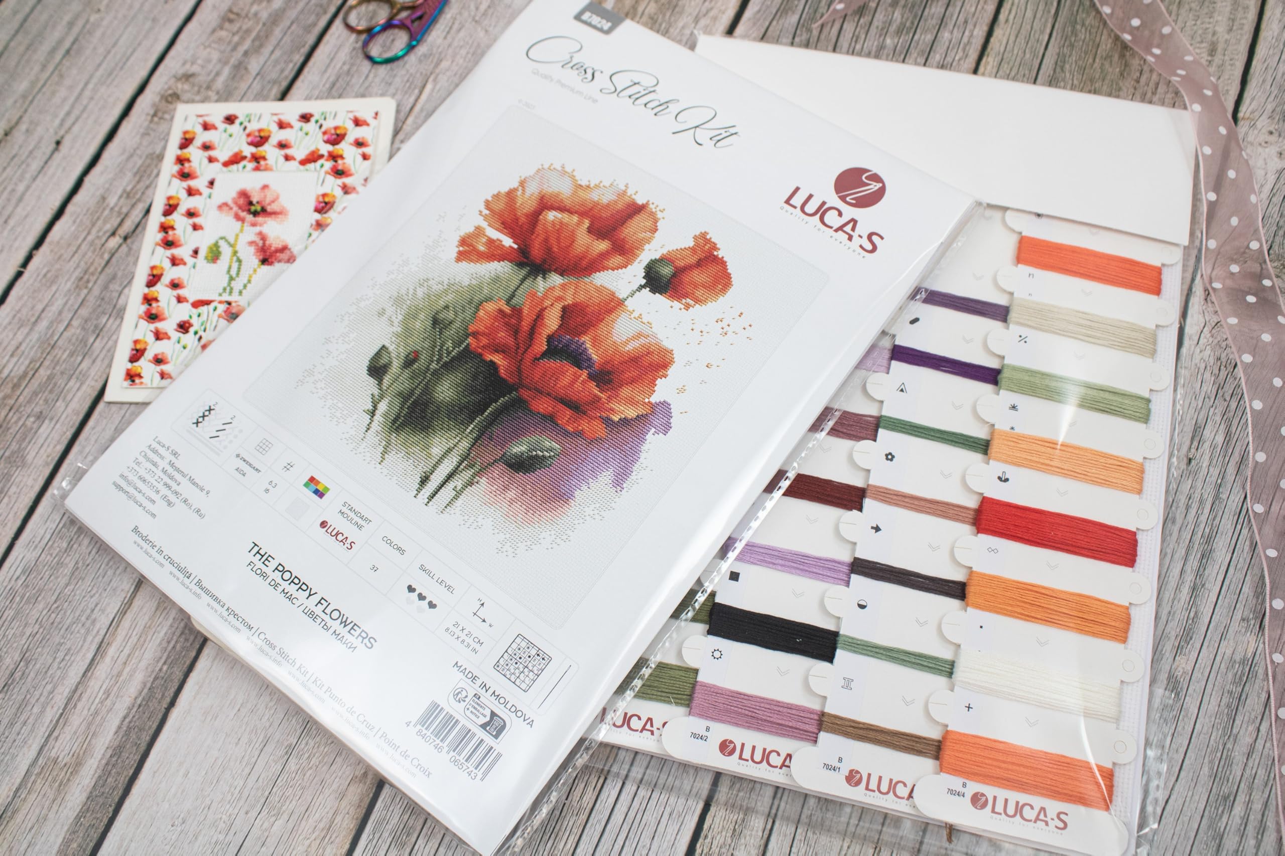 Luca-S Cross Stitch Kit, The Poppy Flowers, Counted Cross Stitch Kit for Adults, Embroidery Kit, B7024 - Image 5