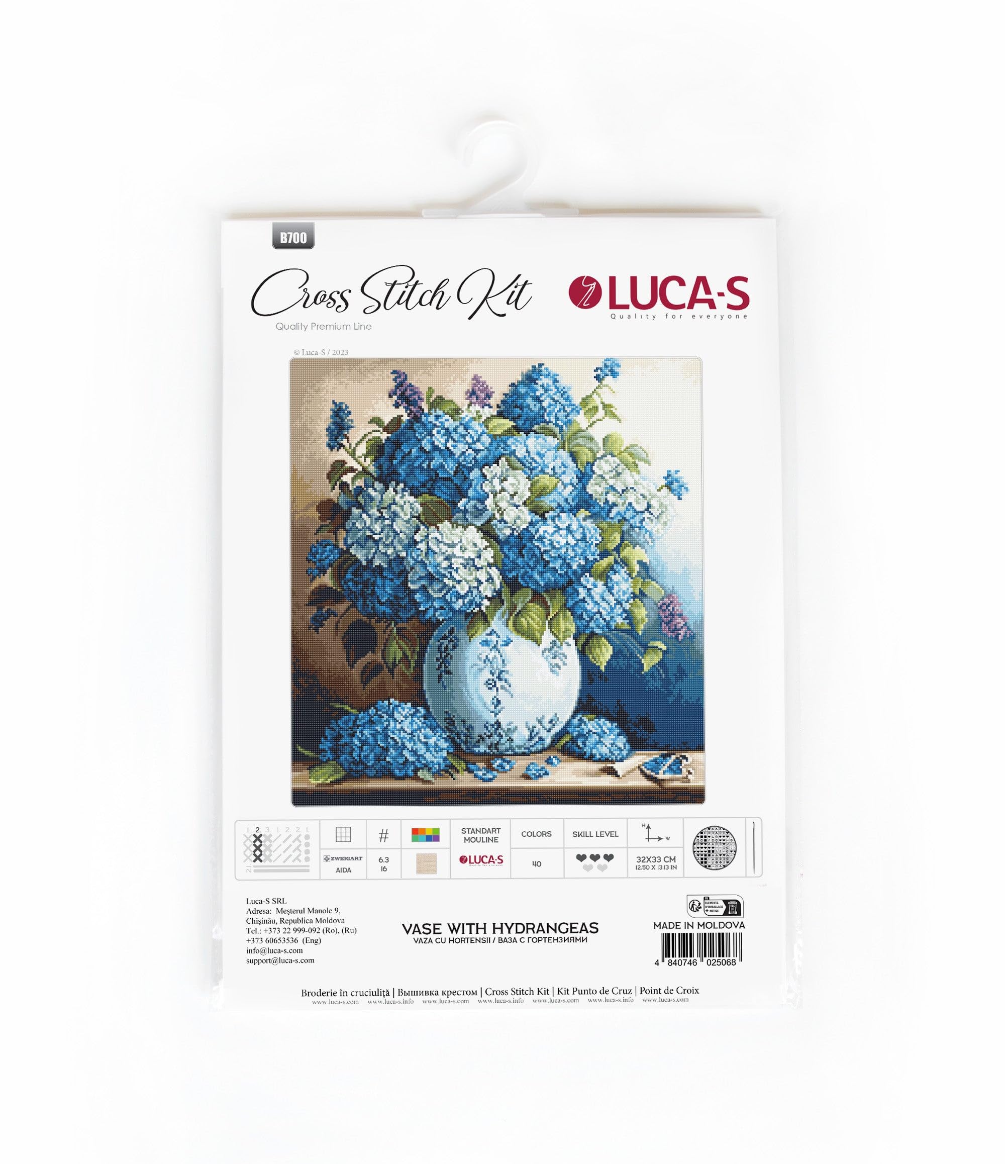 Luca-S Cross Stitch Kit Vase with Hydrangeas, B700 - Image 2
