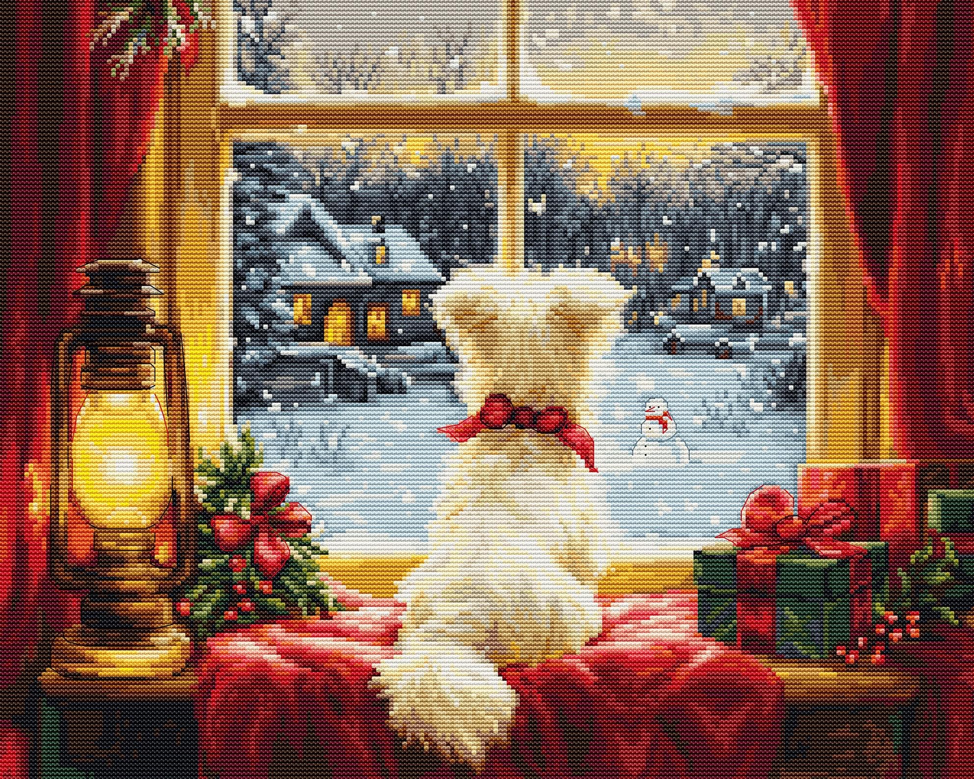 Luca-S Cross Stitch Kit Waiting for The Snowflakes, BU5076, Counted Cross Stitch Kit for Adults, Needlecraft and Embroidery Kit