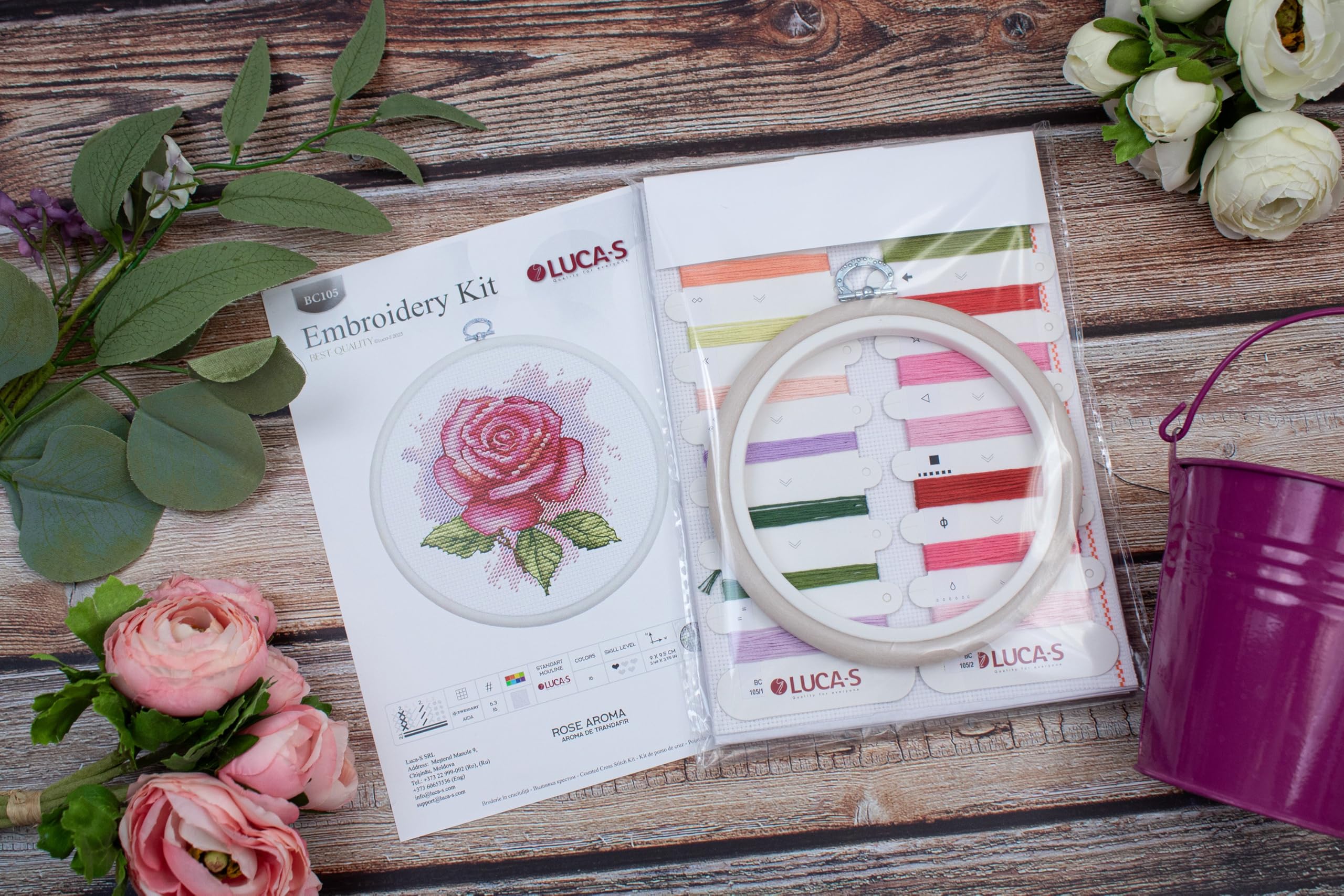 Luca-S Cross Stitch Kit with Hoop Included Rose Aroma, BC105, Counted Cross Stitch Crafts Kit for Adults, Needlecraft and Embroidery Kit - Image 3