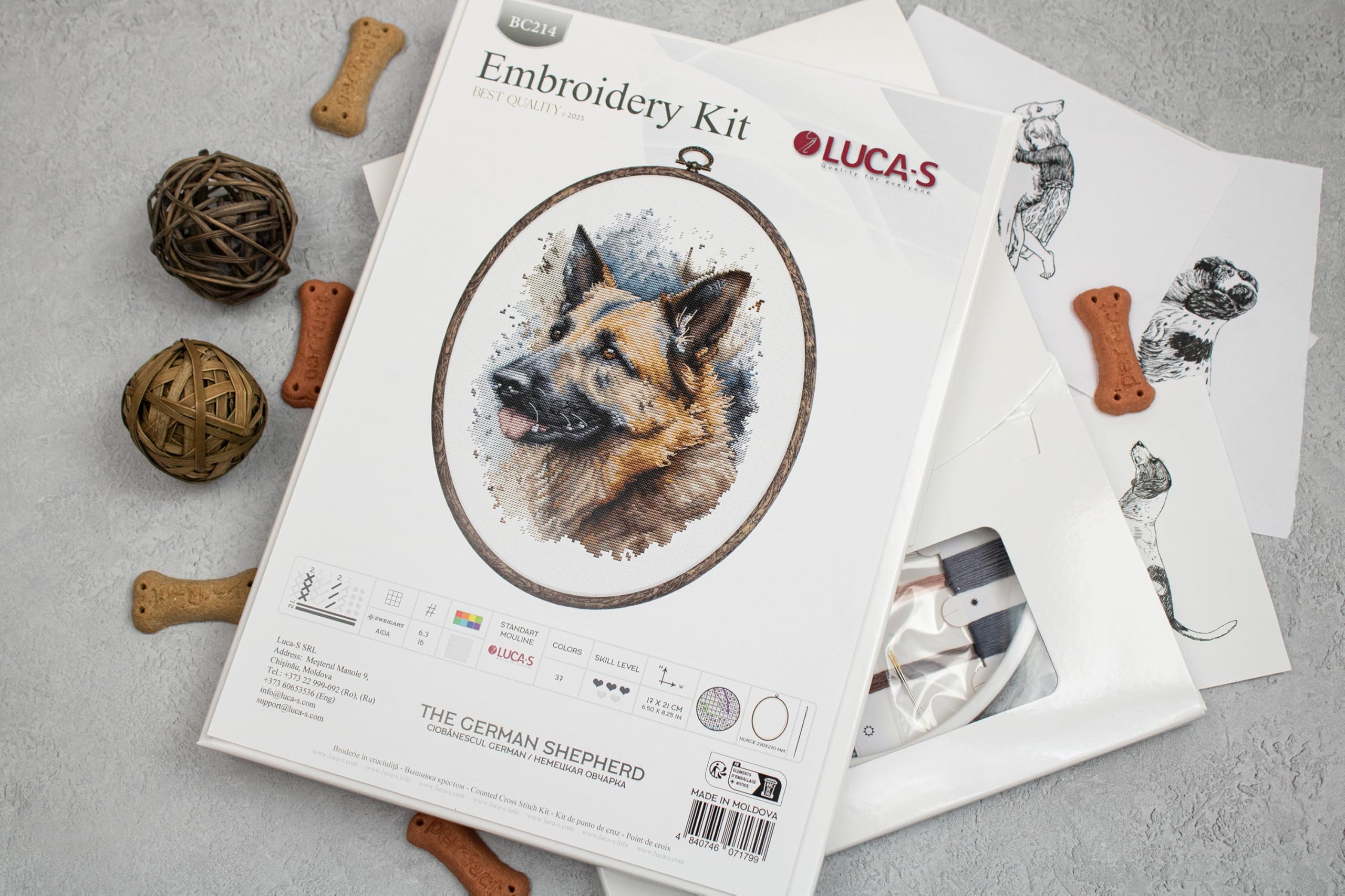 Luca-S Cross Stitch Kit with Hoop Included - The German Shepherd, Counted Cross Stitch Kit Kit, BC214 - Image 3