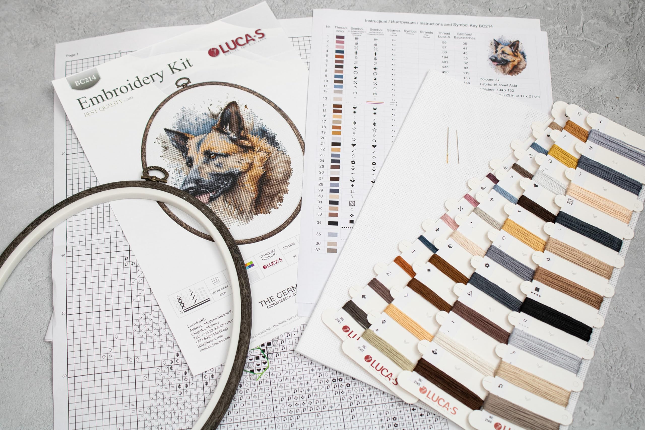 Luca-S Cross Stitch Kit with Hoop Included - The German Shepherd, Counted Cross Stitch Kit Kit, BC214 - Image 4