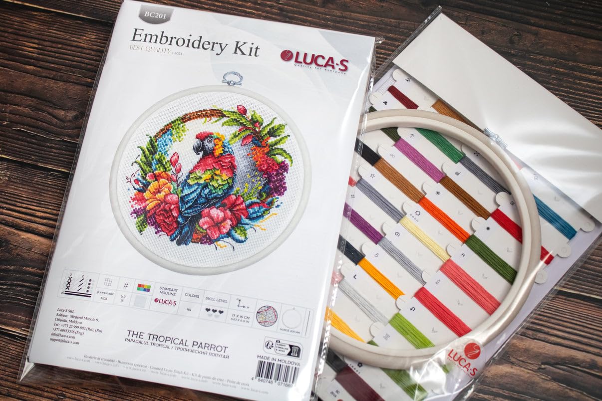 Luca-S Cross Stitch Kit with Hoop - The Tropical Parrot, Cross Stitch Kit for Adults, Embroidery Needlecraft Kit - Image 2
