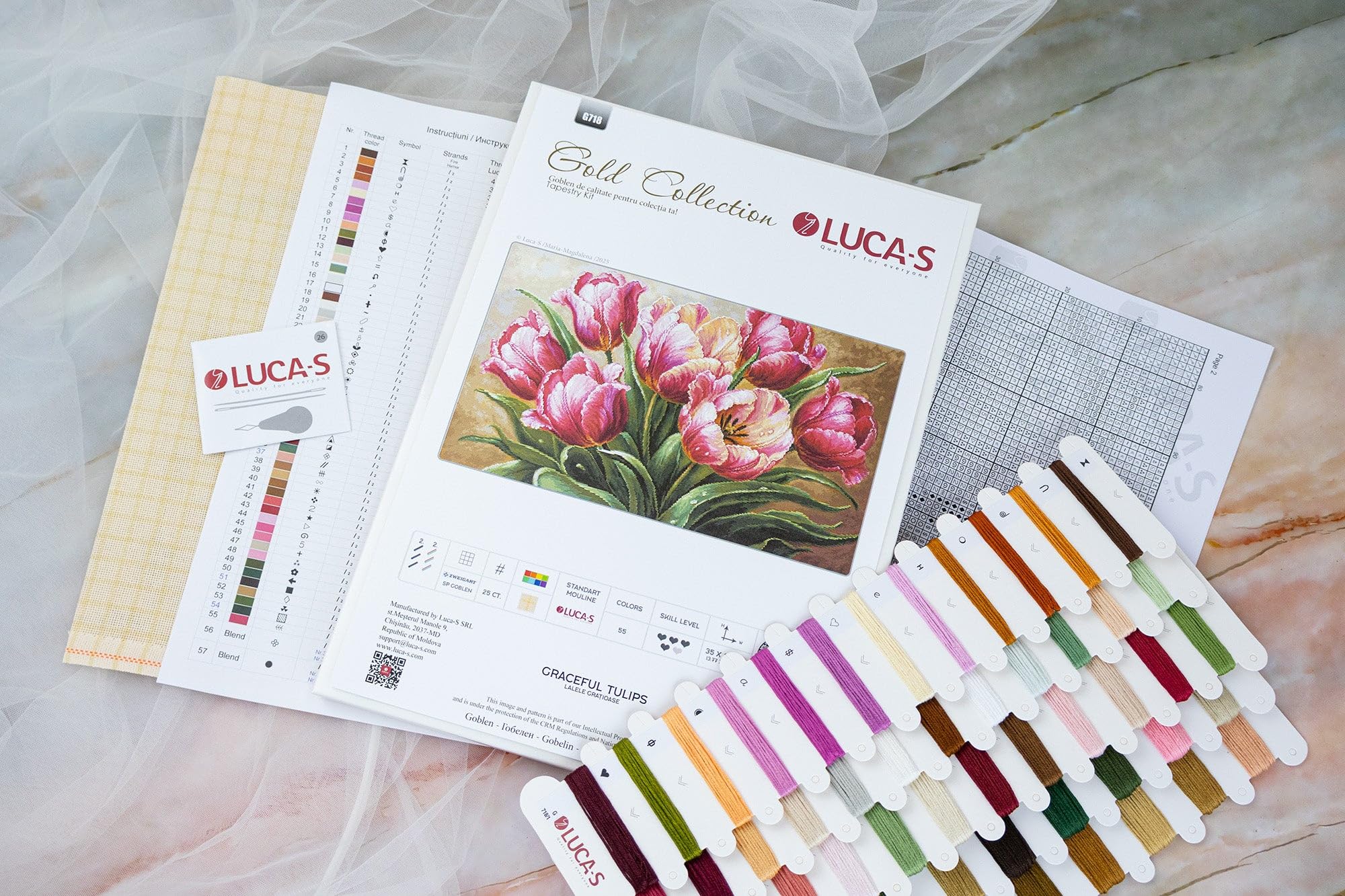 Luca-S Petit Point Kit Gold - Graceful Tulips, G718, Counted Cross Stitch Kit for Adults, Needlecraft and Embroidery Kit - Image 3
