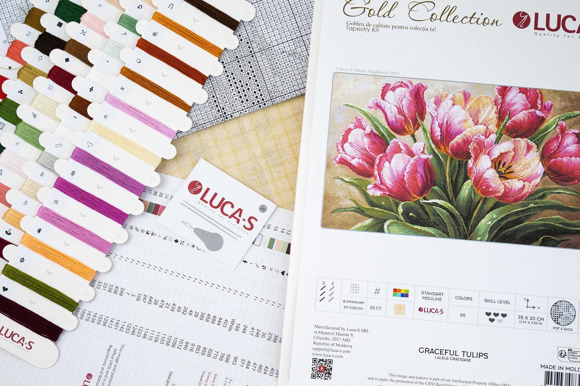 Luca-S Petit Point Kit Gold - Graceful Tulips, G718, Counted Cross Stitch Kit for Adults, Needlecraft and Embroidery Kit - Image 4
