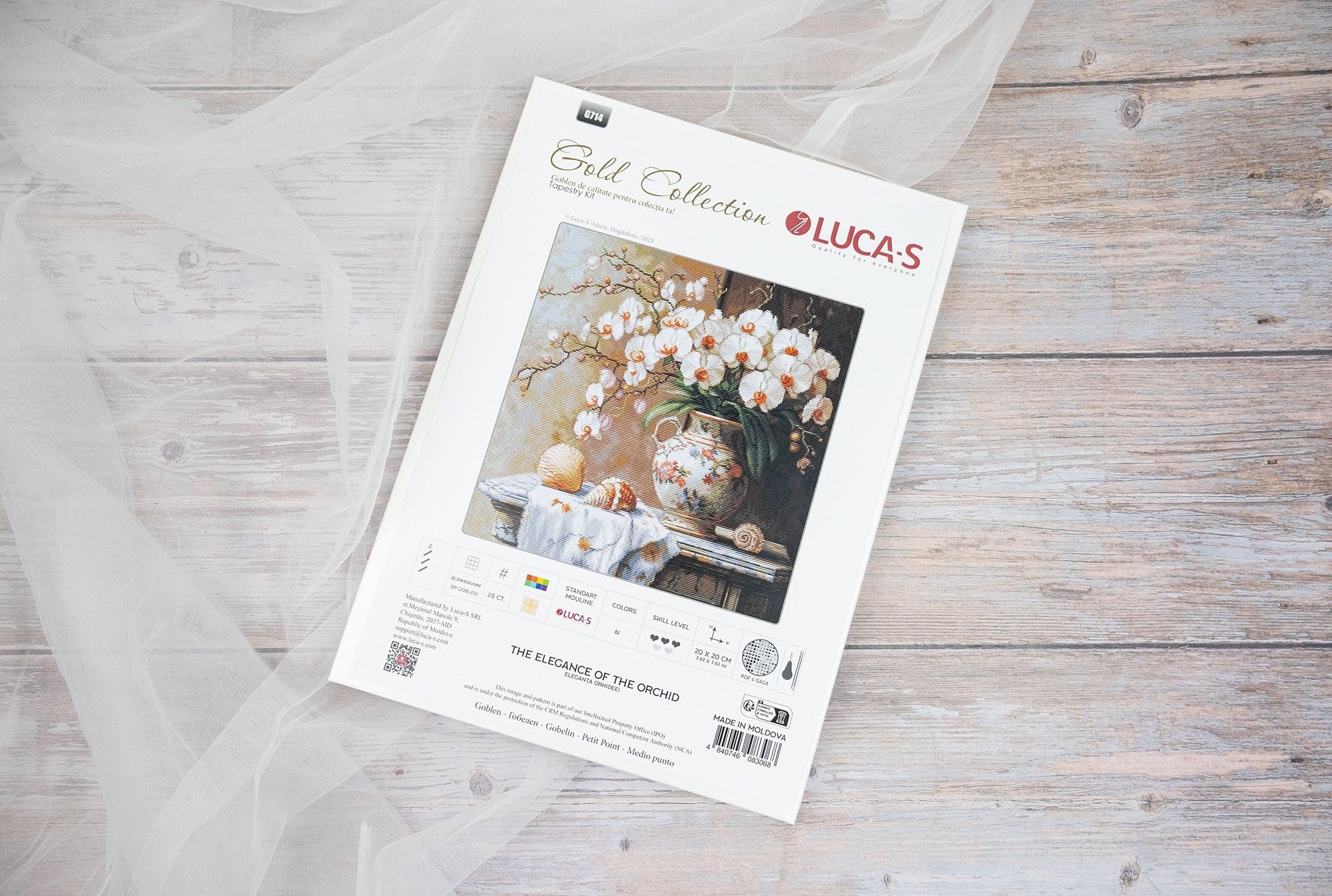 Luca-S Petit Point Kit Gold - The Elegance of The Orchid, G714, Counted Cross Stitch Kit for Adults, Needlecraft and Embroidery Kit - Image 2