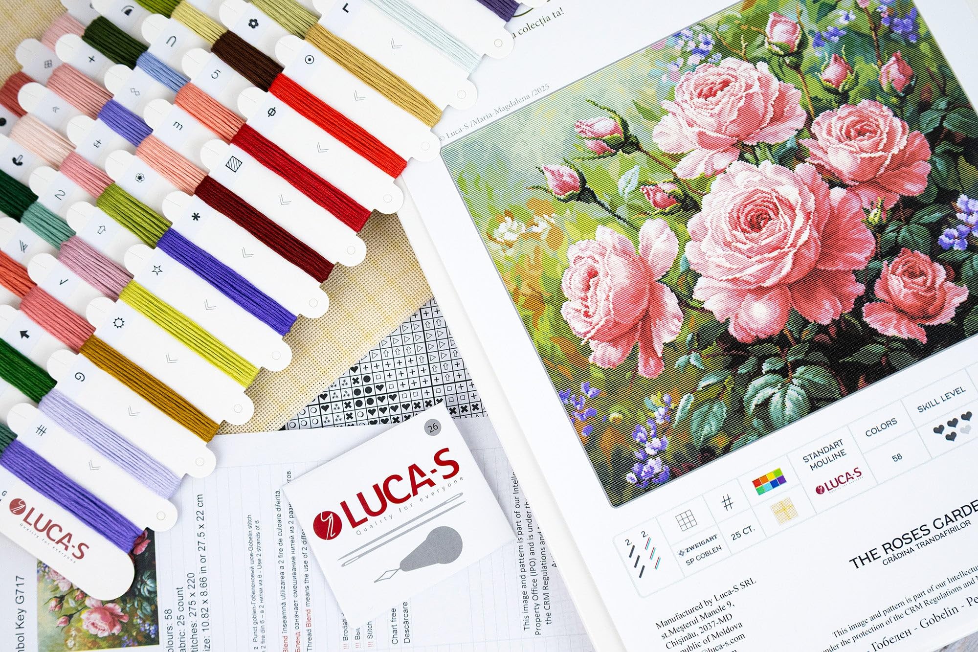 Luca-S Petit Point Kit Gold - The Roses Garden, G717, Counted Cross Stitch Kit for Adults, Needlecraft and Embroidery Kit - Image 4