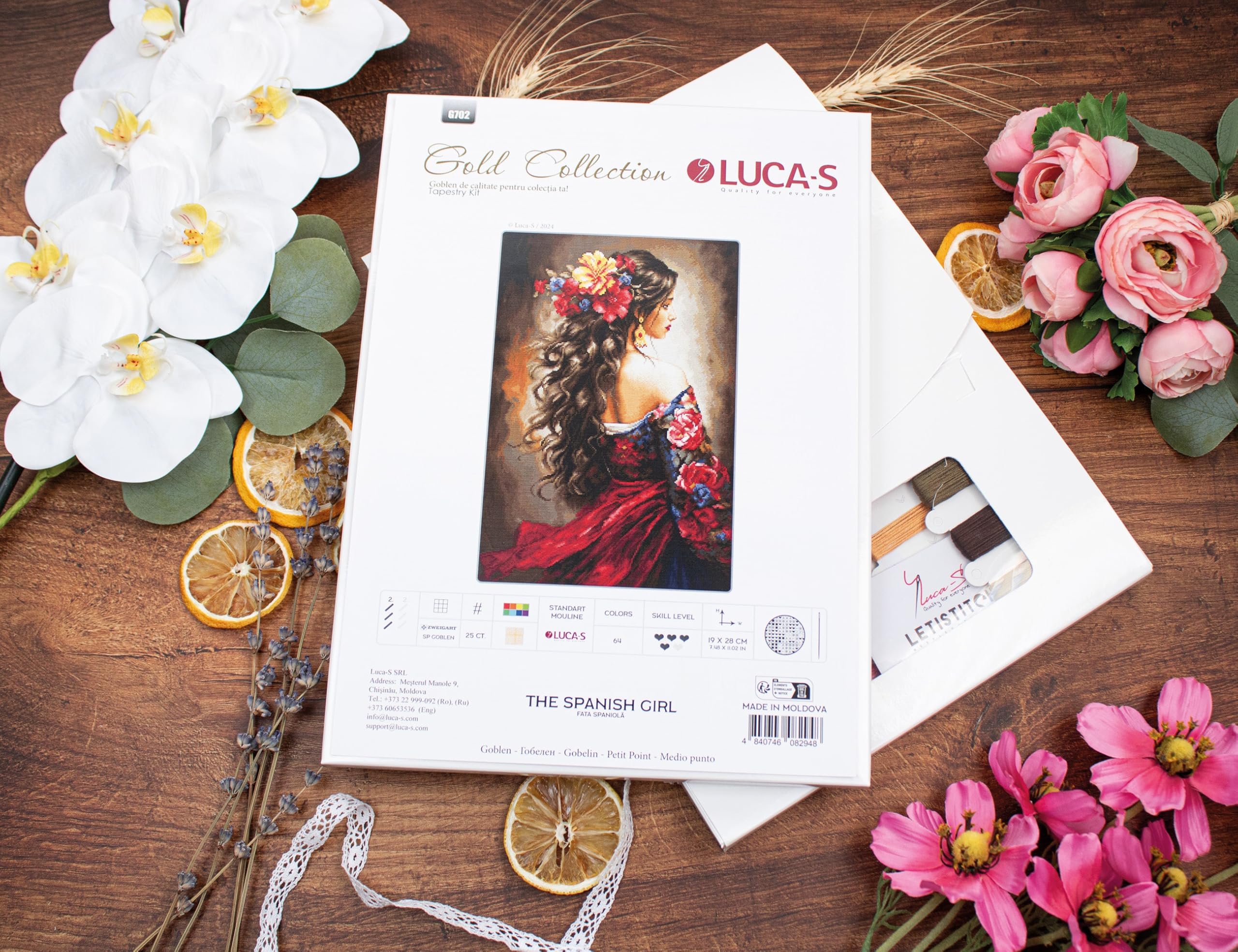 Luca-S Petit Point Kit Gold - The Spanish Girl, G702, Counted Cross Stitch Kit for Adults, Needlecraft and Embroidery Kit - Image 2