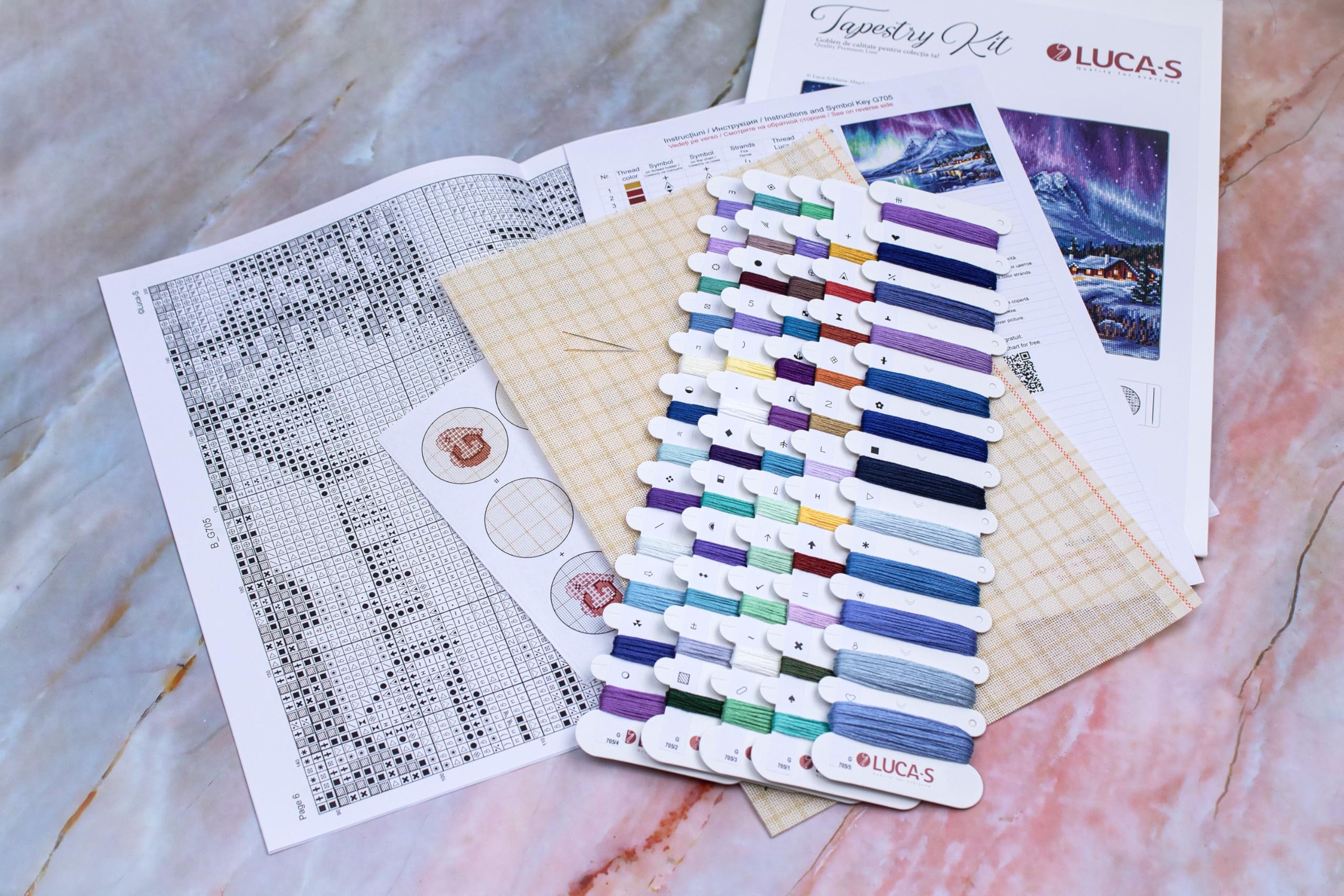 Luca-S Petit Point Kit Northern Lights, G705, Counted Cross Stitch Kit for Adults, Needlecraft and Embroidery Kit - Image 4