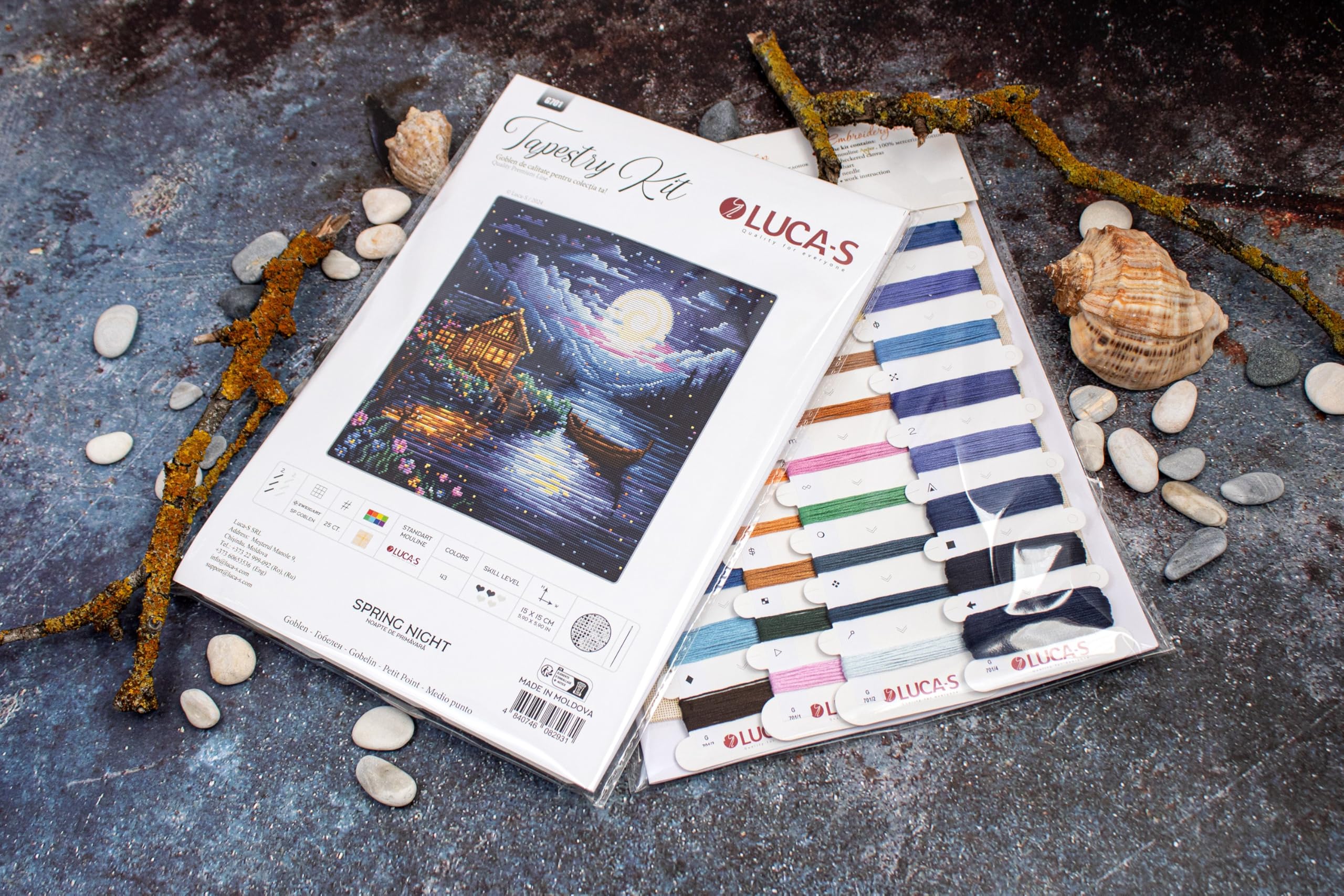 Luca-S Petit Point Kit Spring Night, G701, Counted Cross Stitch Kit for Adults, Needlecraft and Embroidery Kit - Image 3
