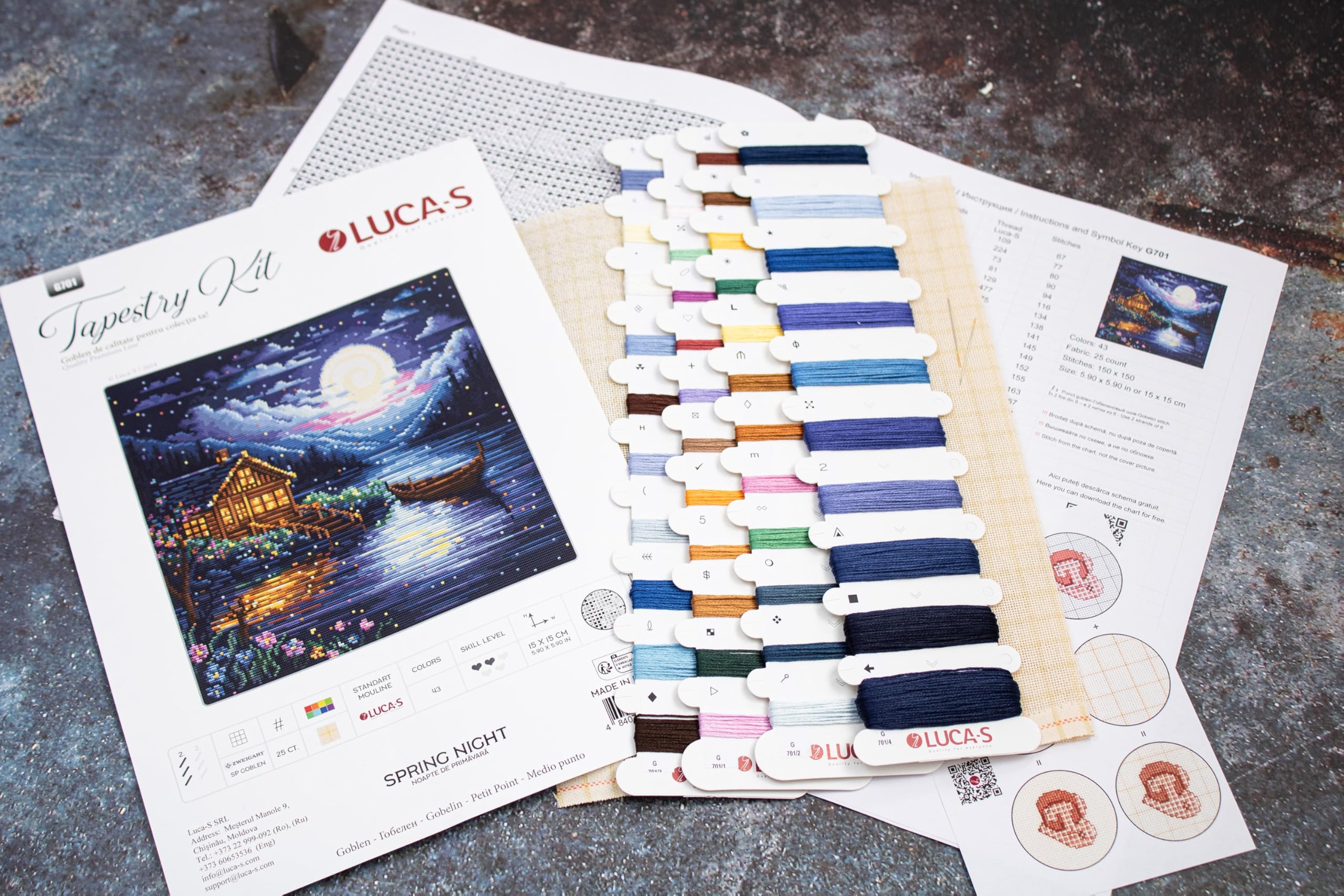 Luca-S Petit Point Kit Spring Night, G701, Counted Cross Stitch Kit for Adults, Needlecraft and Embroidery Kit - Image 4