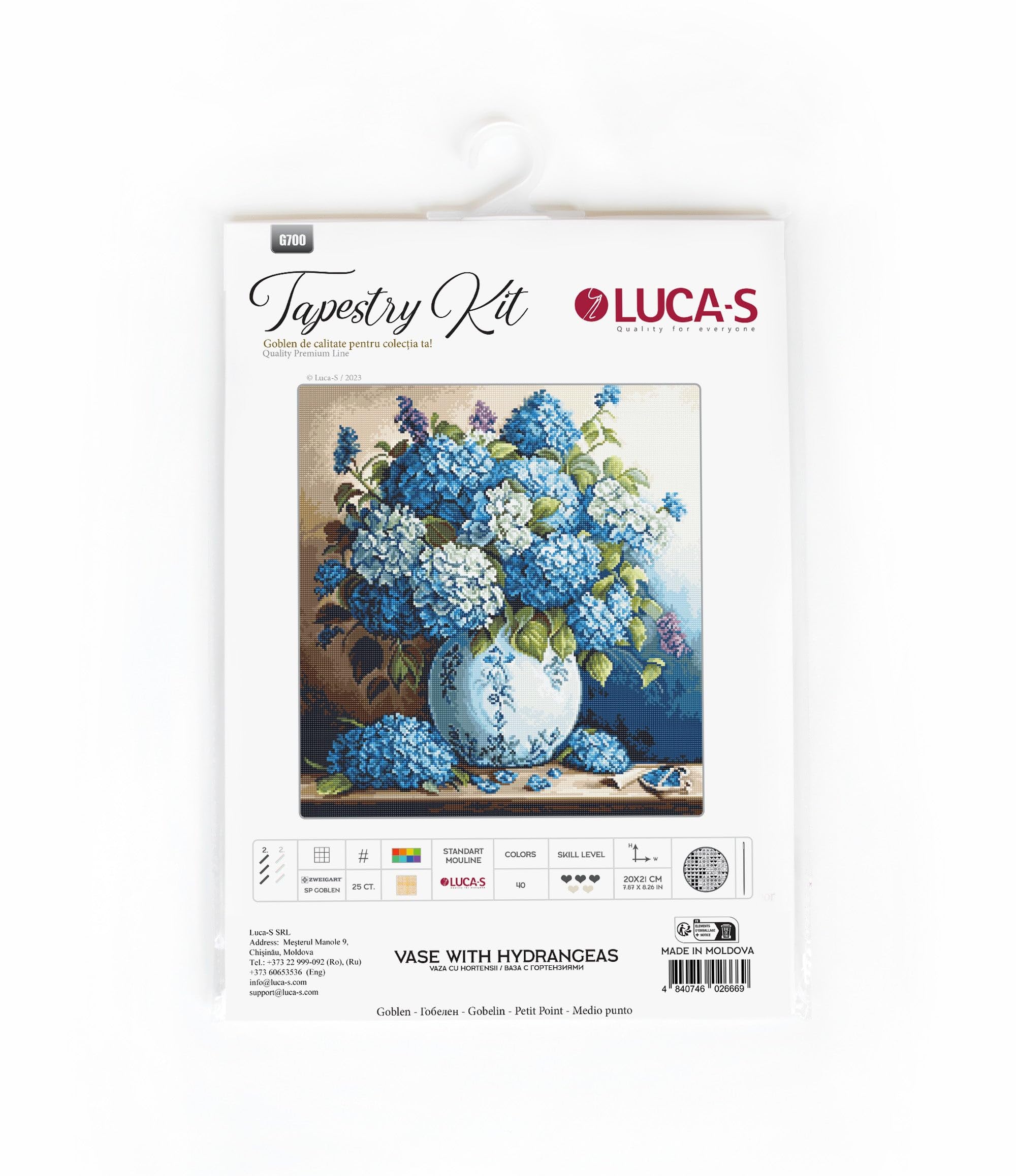Luca-S Petit Point Kit Vase with Hydrangeas, G700 - Image 2